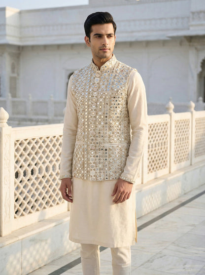 Buy mirror work Nehru koti