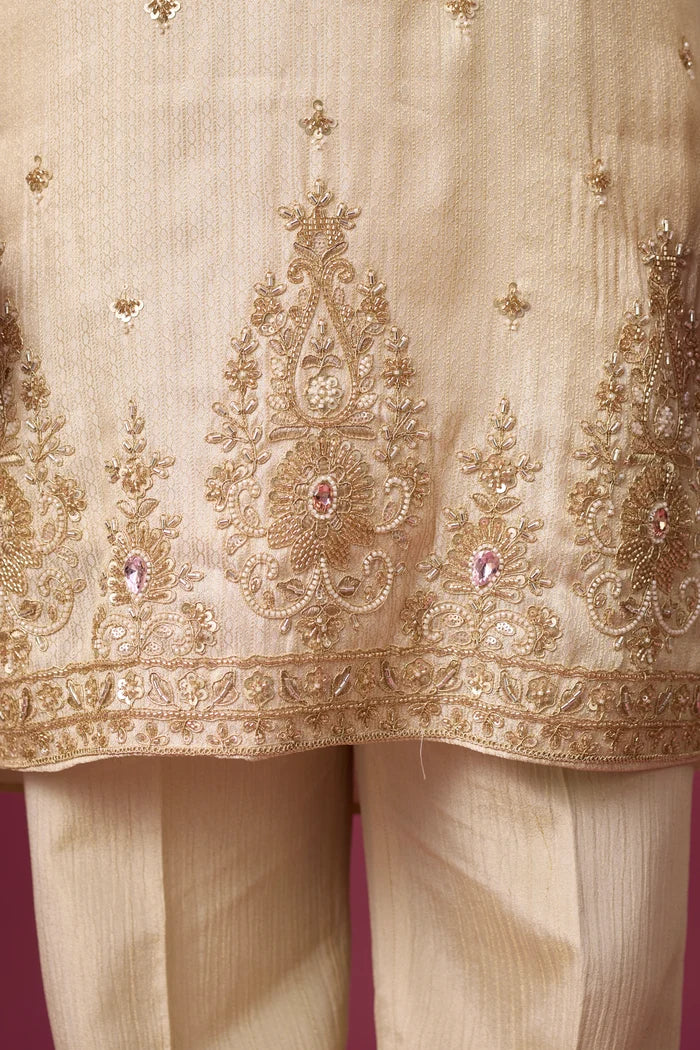 Ivory Regal Ornate Embroidered Kurta Set for Men – Full Length View | Mahavir NX