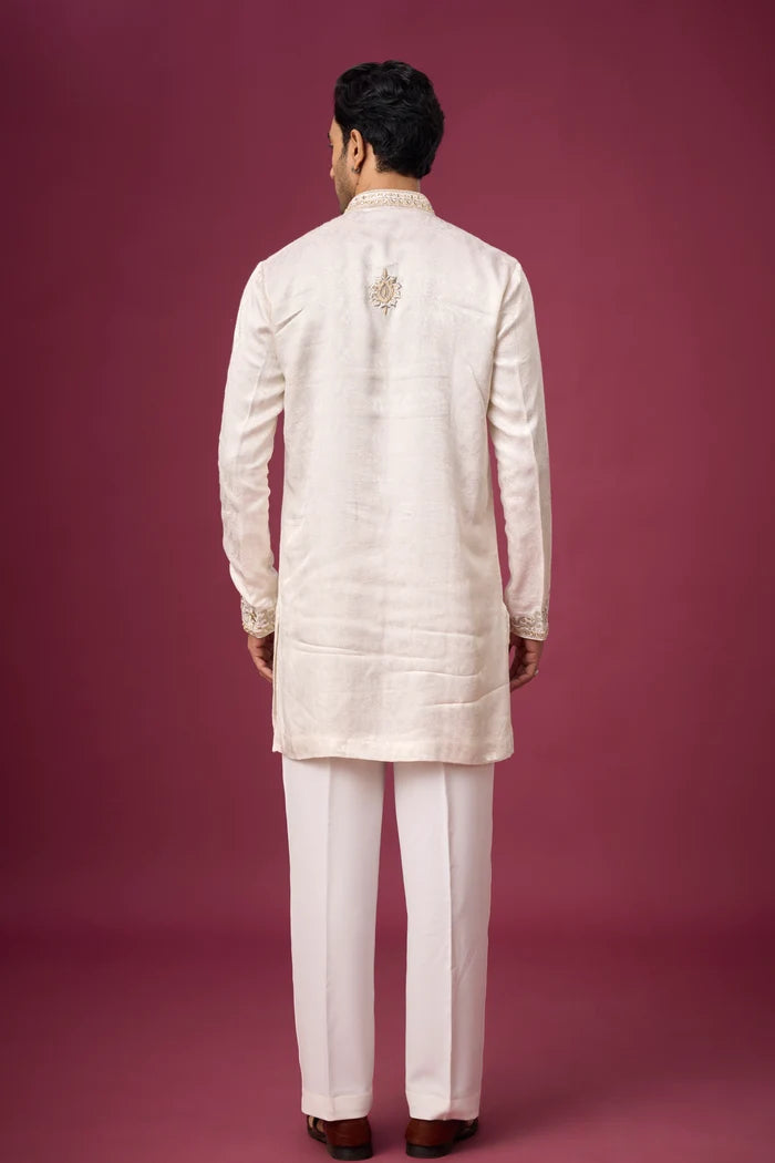 Regal Panel Ivory Kurta Pajama Set – Front View | Mahavir NX