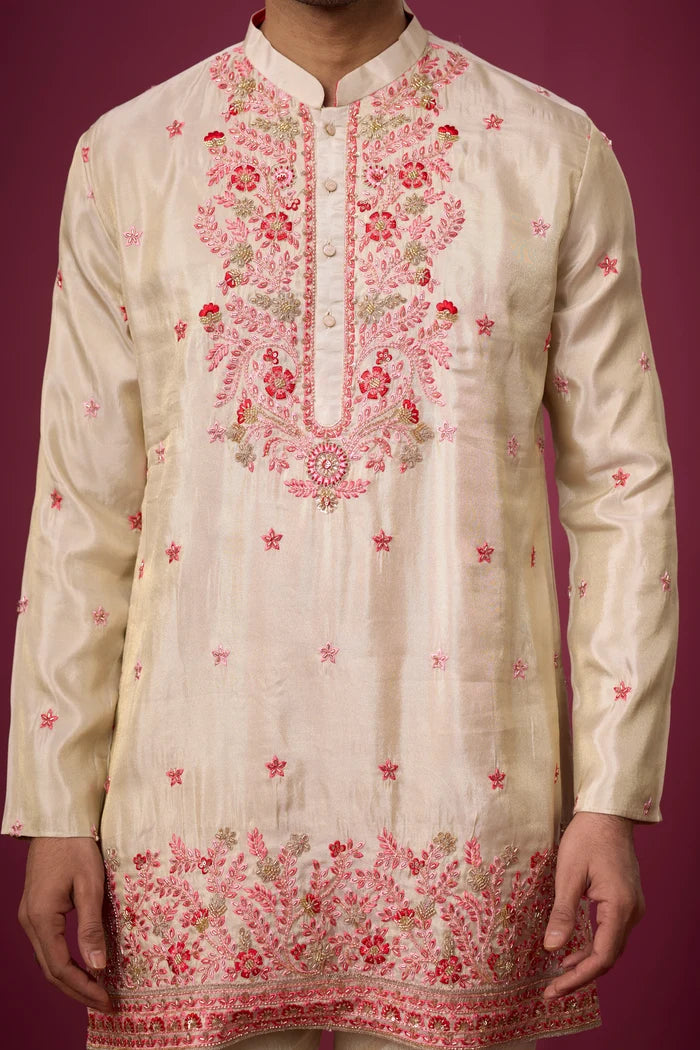 Designer Ivory Floral Ethnic Kurta Set – Side View | Mahavir NX