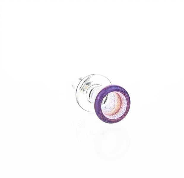 Side view of Joe Madigan Funnel Violet colored glass accessory for dry herb rigs