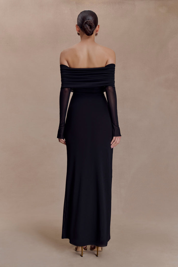 Josie Off Shoulder Mesh Maxi Dress - Black