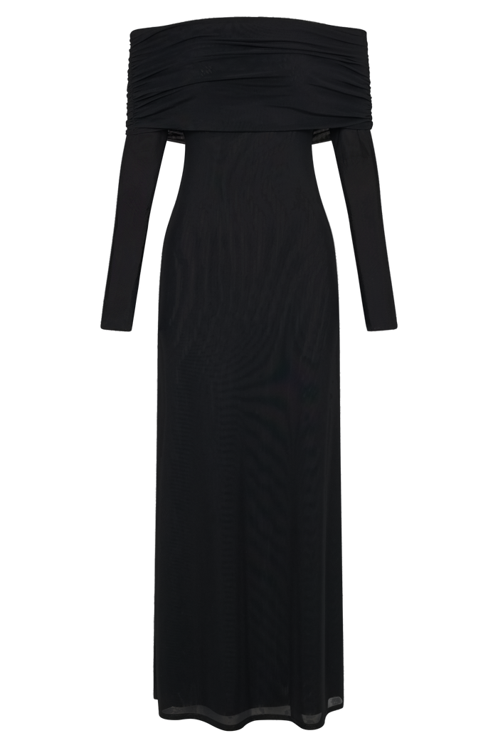 Josie Off Shoulder Mesh Maxi Dress - Black