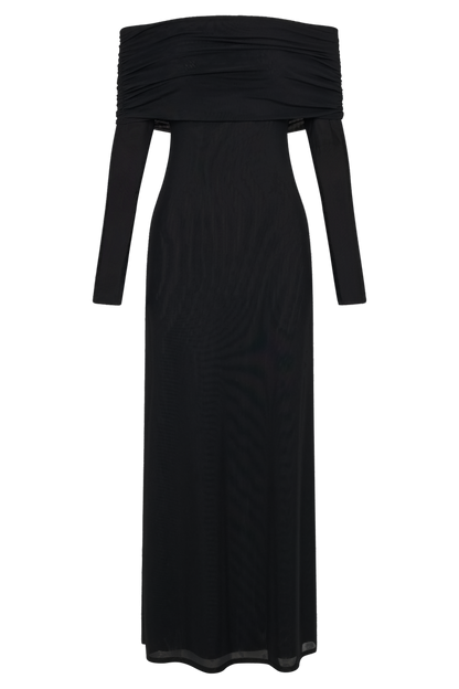 Josie Off Shoulder Mesh Maxi Dress - Black