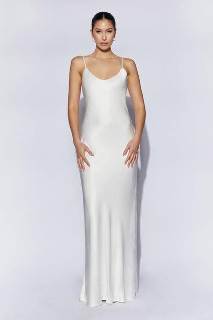 Kailey Low Back Maxi Dress With Bow Train - White