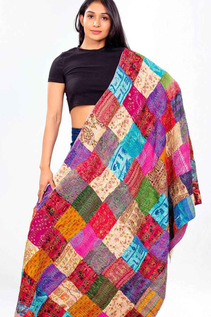 Kantha Silk Sari Patchwork Throws