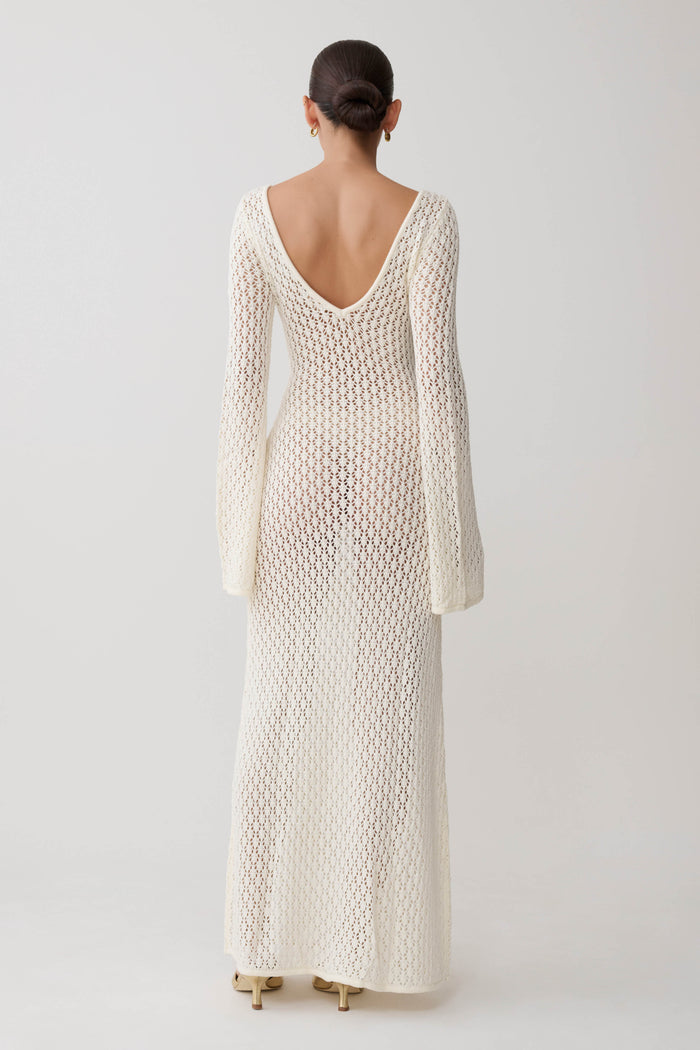 Kayleigh Crochet Fishtail Flare Sleeve Maxi Dress - White