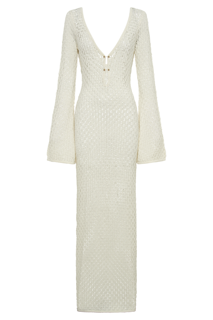 Kayleigh Crochet Fishtail Flare Sleeve Maxi Dress - White