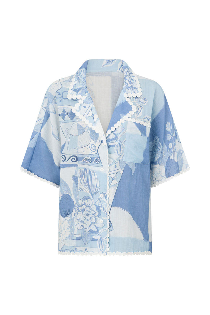Vaso Blue Boxy Button Up Collar Kelia Shirt