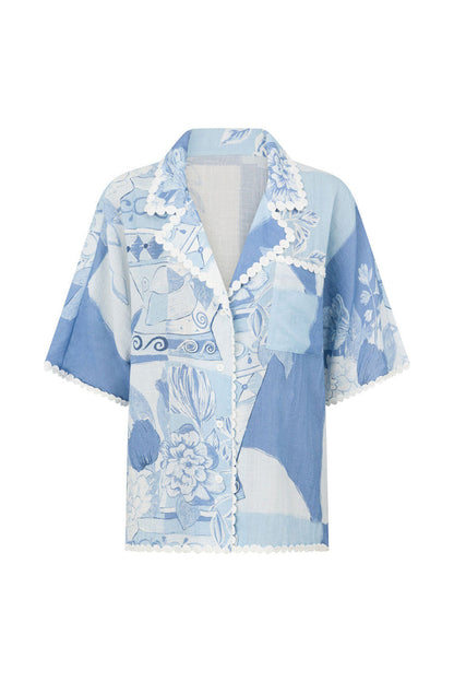 Vaso Blue Boxy Button Up Collar Kelia Shirt