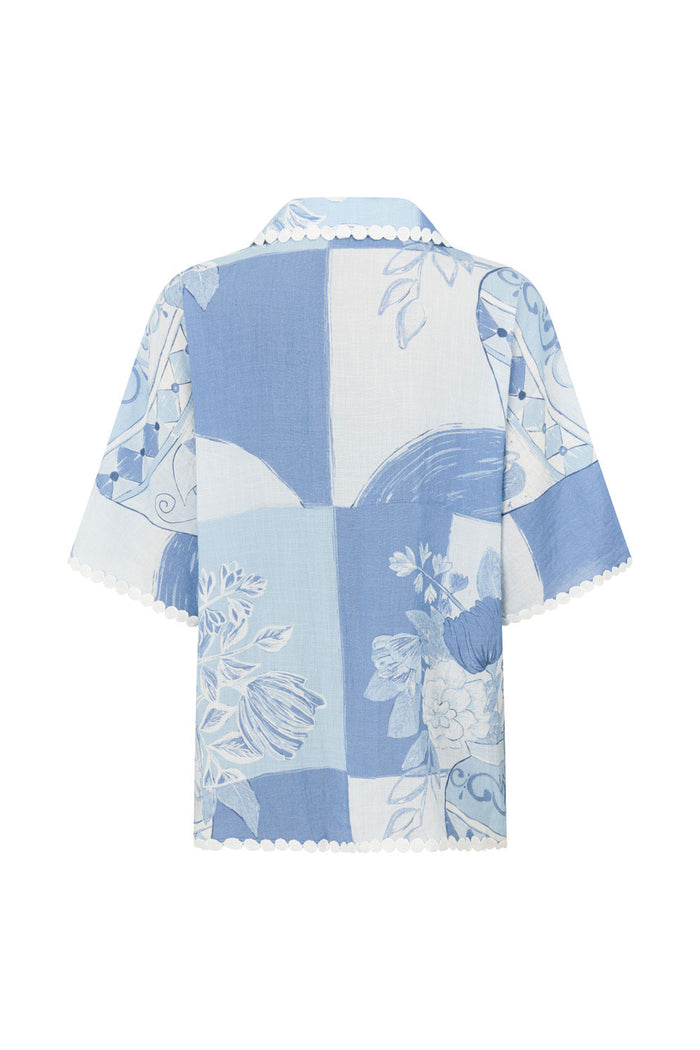 Vaso Blue Boxy Button Up Collar Kelia Shirt