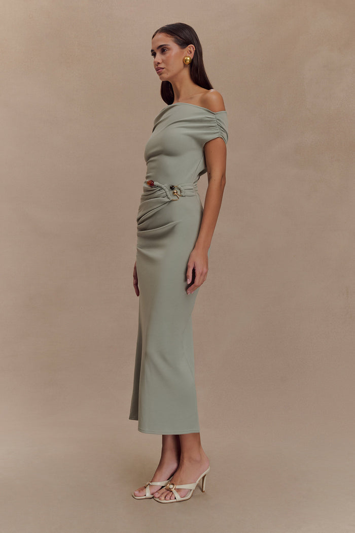 Kendra Scuba Jersey Midi Dress With Hardware - Sage