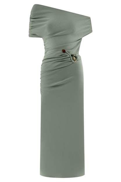 Kendra Scuba Jersey Midi Dress With Hardware - Sage