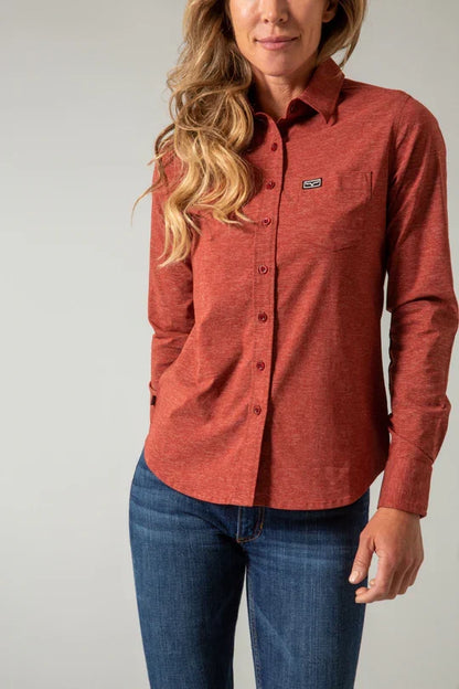 Kimes Ranch Women's Linville Long Sleeve Western Button Down Shirt in Dark Red