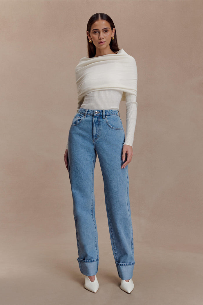 Kirralee Straight Leg Cuffed Jeans - Classic Blue