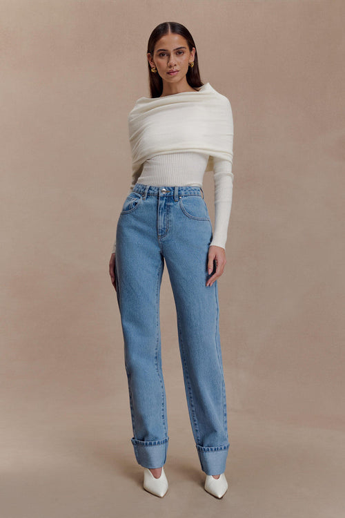 Kirralee Straight Leg Cuffed Jeans - Classic Blue