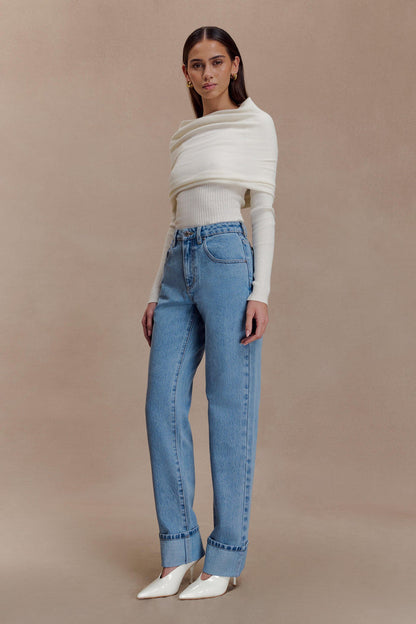 Kirralee Straight Leg Cuffed Jeans - Classic Blue