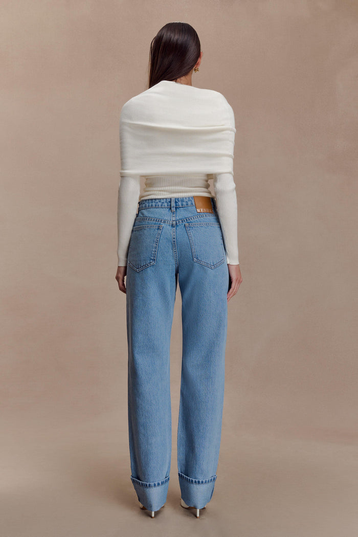 Kirralee Straight Leg Cuffed Jeans - Classic Blue