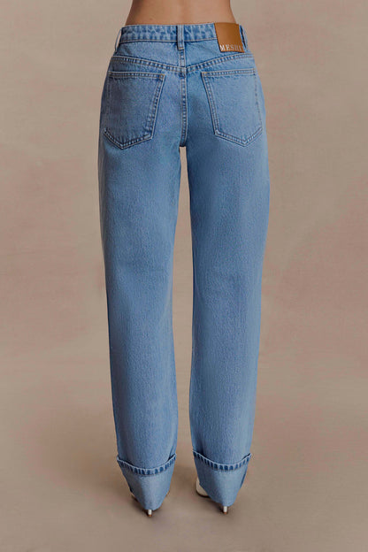 Kirralee Straight Leg Cuffed Jeans - Classic Blue