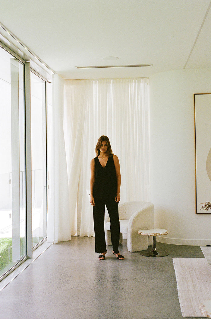 Black Ribbed Knit Wide Leg Lana Pants