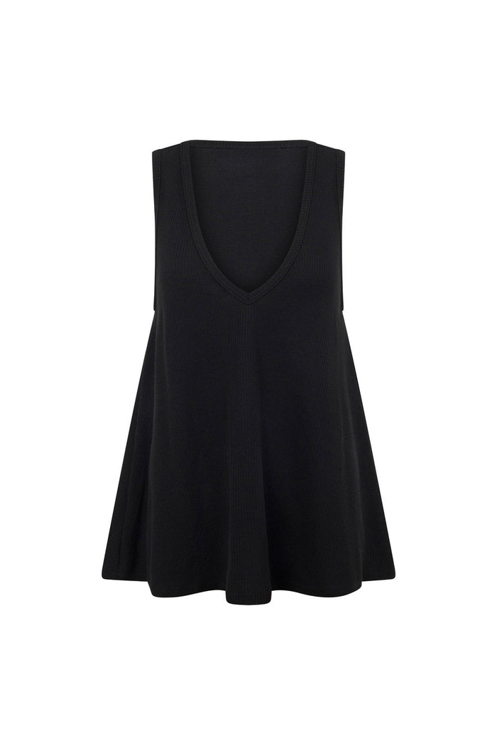 Black Ribbed Knit V Neck Lana Top