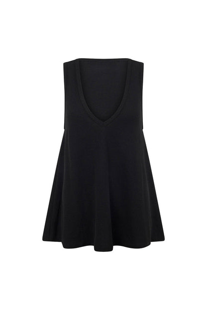 Black Ribbed Knit V Neck Lana Top