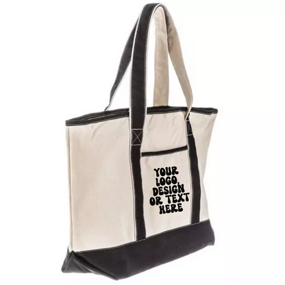 Large Custom Natural/Black Canvas Tote Bag – Add Your Text, Design, or Logo