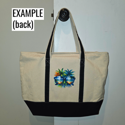Large Custom Natural/Black Canvas Tote Bag – Add Your Text, Design, or Logo