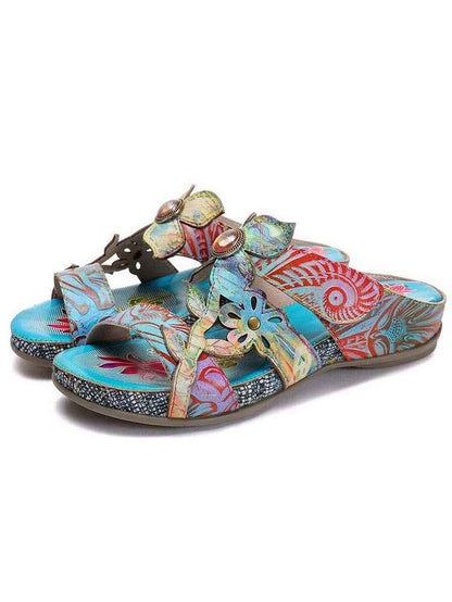Laylah Genuine Leather Hand Painted Slippers
