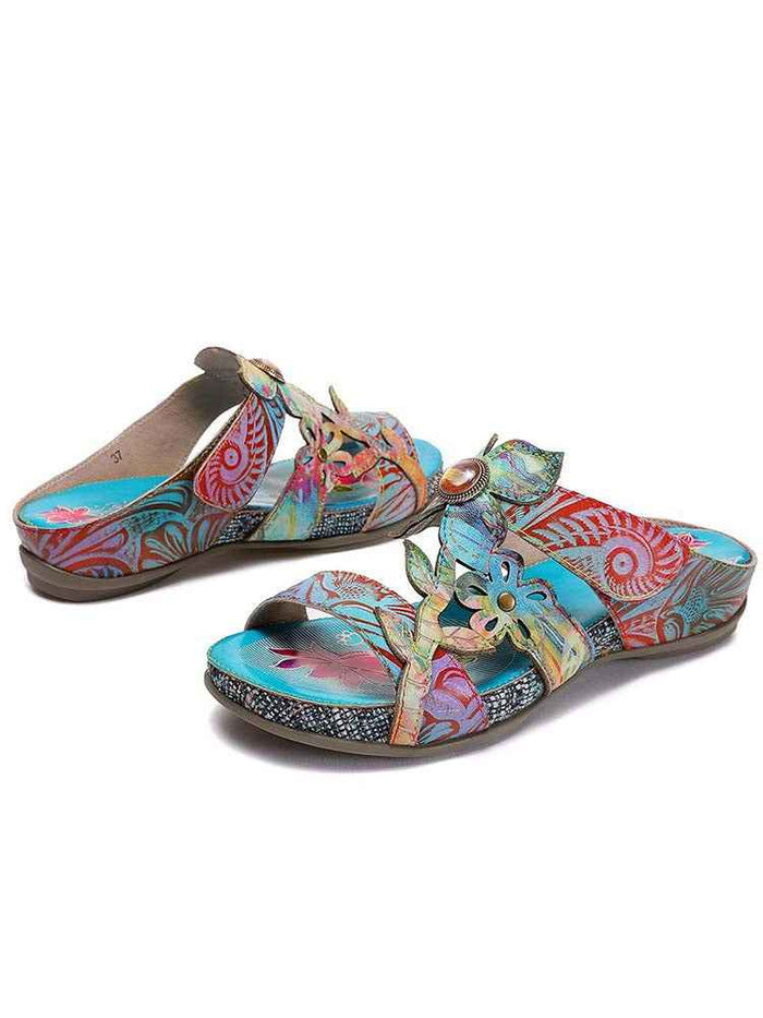 Laylah Genuine Leather Hand Painted Slippers