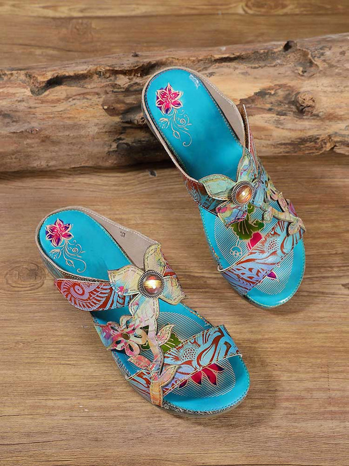 Laylah Genuine Leather Hand Painted Slippers