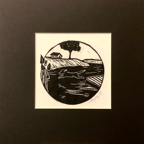 “Leap” Rubber Block Print Matted
