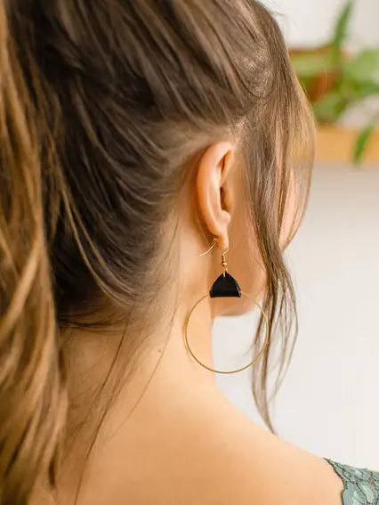 Leather & Brass Circle Earrings Acorn Home + Apparel