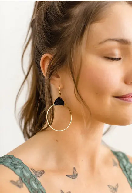 Leather & Brass Circle Earrings Acorn Home + Apparel