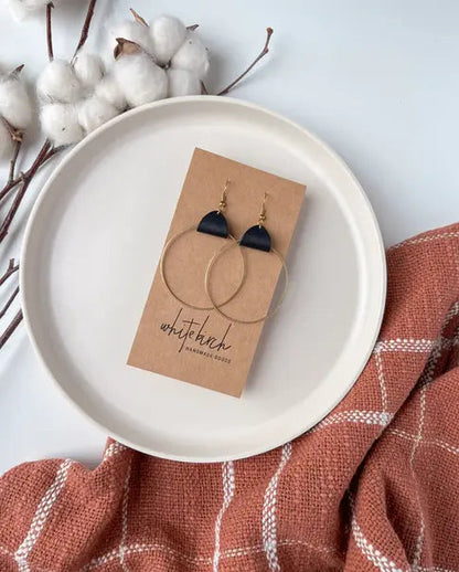 Leather & Brass Circle Earrings Acorn Home + Apparel