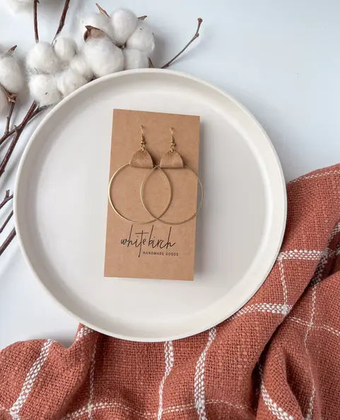Leather & Brass Circle Earrings Acorn Home + Apparel