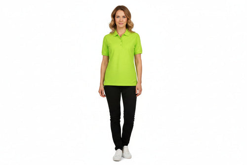 Limefärgad dam-polo-tshirt i slitstarkt material