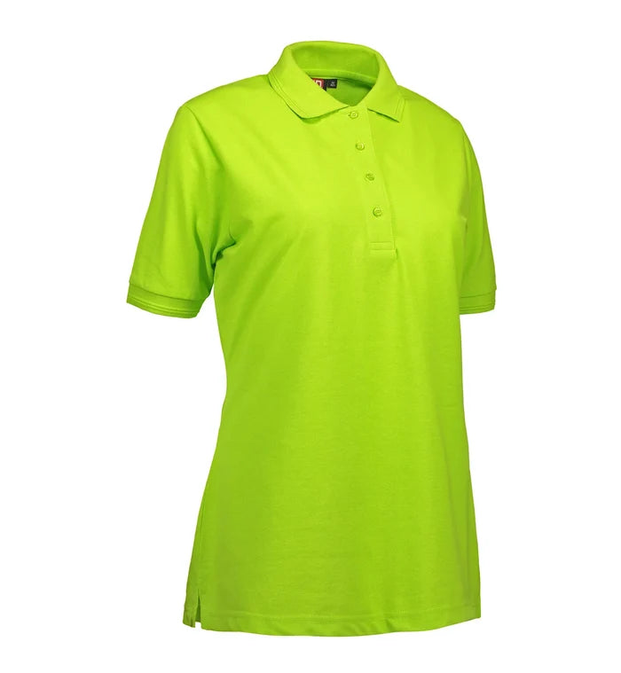 Limefärgad dam-polo-tshirt i slitstarkt material