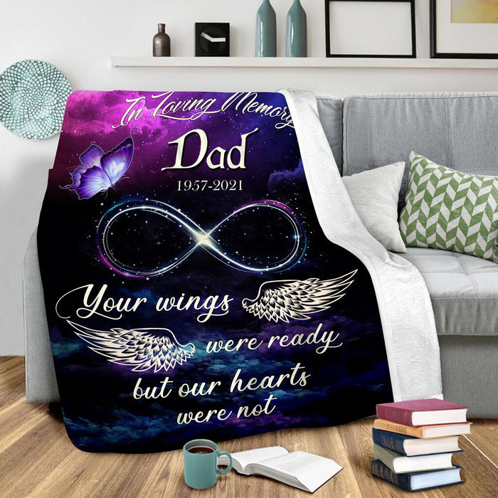 Loss Of Father Angel Wings Memorial Blankets, Personalized Sympathy Blankets