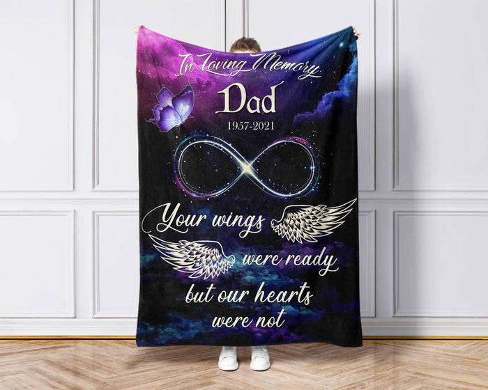 Loss Of Father Angel Wings Memorial Blankets, Personalized Sympathy Blankets