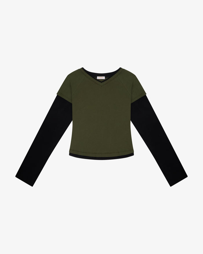 MADELEINE LAYERED TEE - Olive / Black