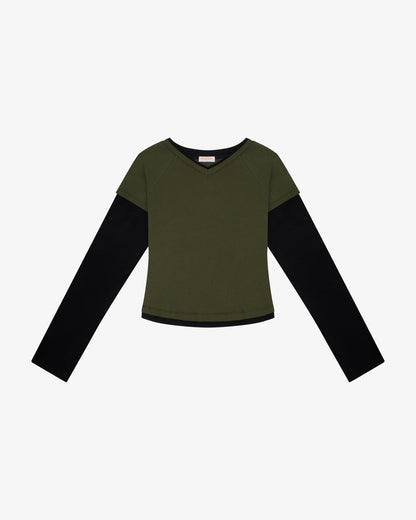 MADELEINE LAYERED TEE - Olive / Black