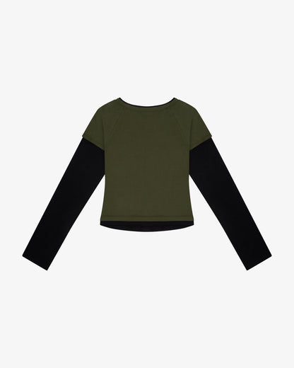 MADELEINE LAYERED TEE - Olive / Black