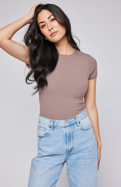Gentle Fawn Madison tee, crew neck fitted brown tee, Driftwood, Canadian.
