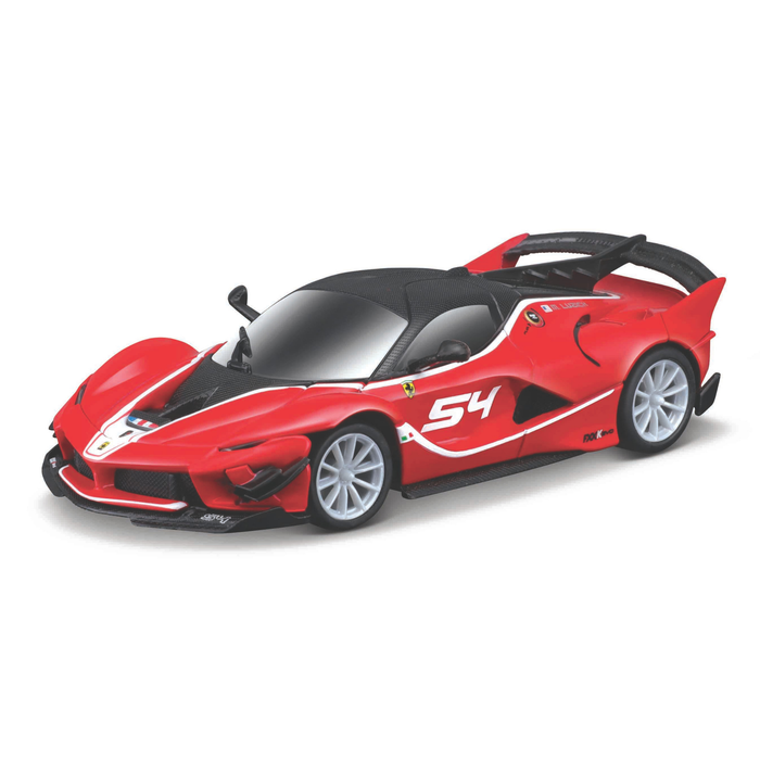 A Maisto Mini Metal Diecast R/C Car in red, featuring the number 54 on its side, silver wheels, black details, and a rear spoiler—closely resembling a Ferrari sports car.