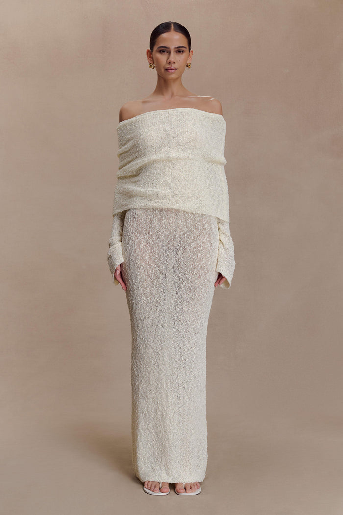 Marisol Off Shoulder Boucle Maxi Dress - Ivory
