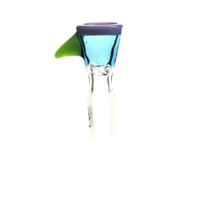 Side view of Mathematix tri color funnel ice pinch 14 mm glass bowl