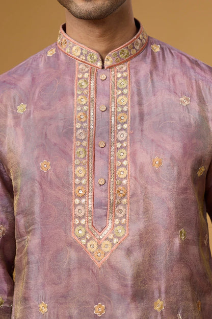 Mauve Floral Embroidered Ethnic Kurta – Festive Occasion | Mahavir NX