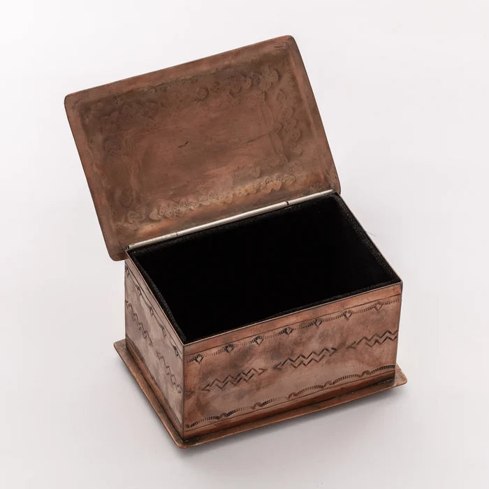 Medium Stamped Copper Box With Turquoise Stone by J. Alexander Rustic Silver