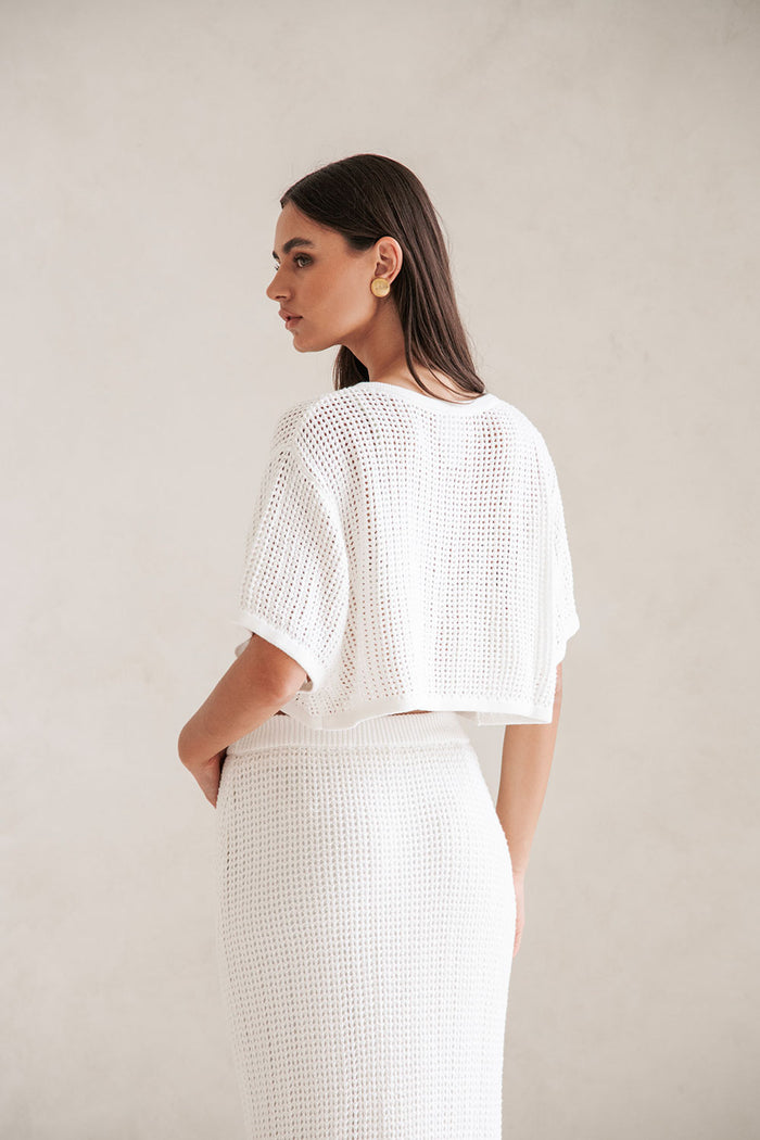 Bridal White Knit  Button Up Mekkah Top